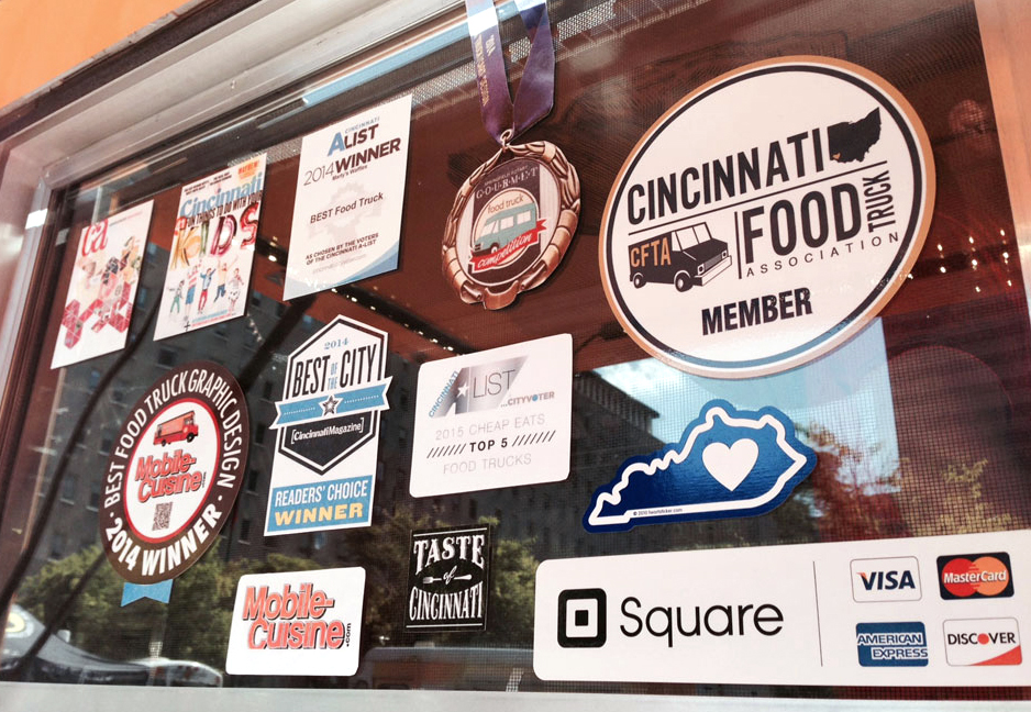 truck window with award display