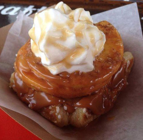 Marty’s Mock Apple Pie with caramel blanket and maple whipped cream