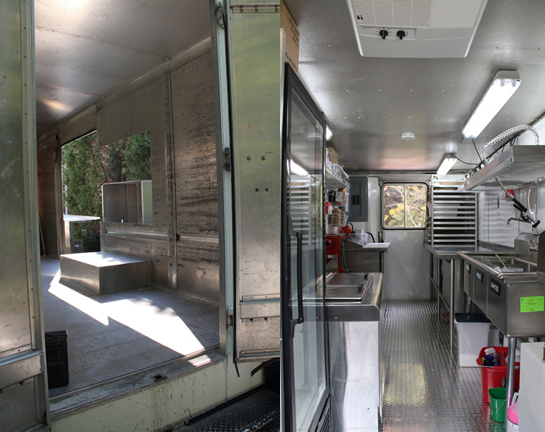 the truck interior during and after fabrication